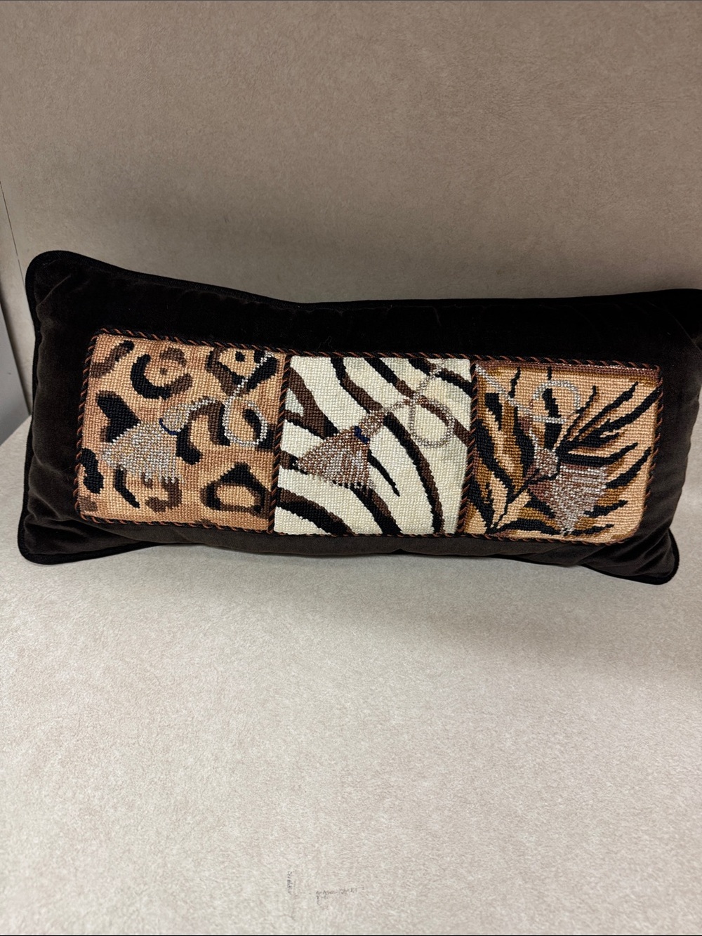 Pillow animal, print with needlepoint bead work